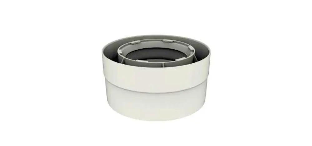 Abgas-Anschlussadapter in runder Form, ausgeführt in Weiß, geeignet für Anwendungen mit Wolf-Produkten.